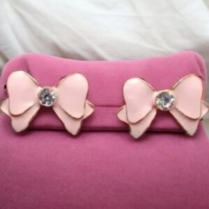 Pink Bow Crystal, Enamel, & Silver Stud Earrings
